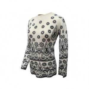 🔻Vintage Sherman Clarke Mod Paisley Knit Blouse 60s Cream Black